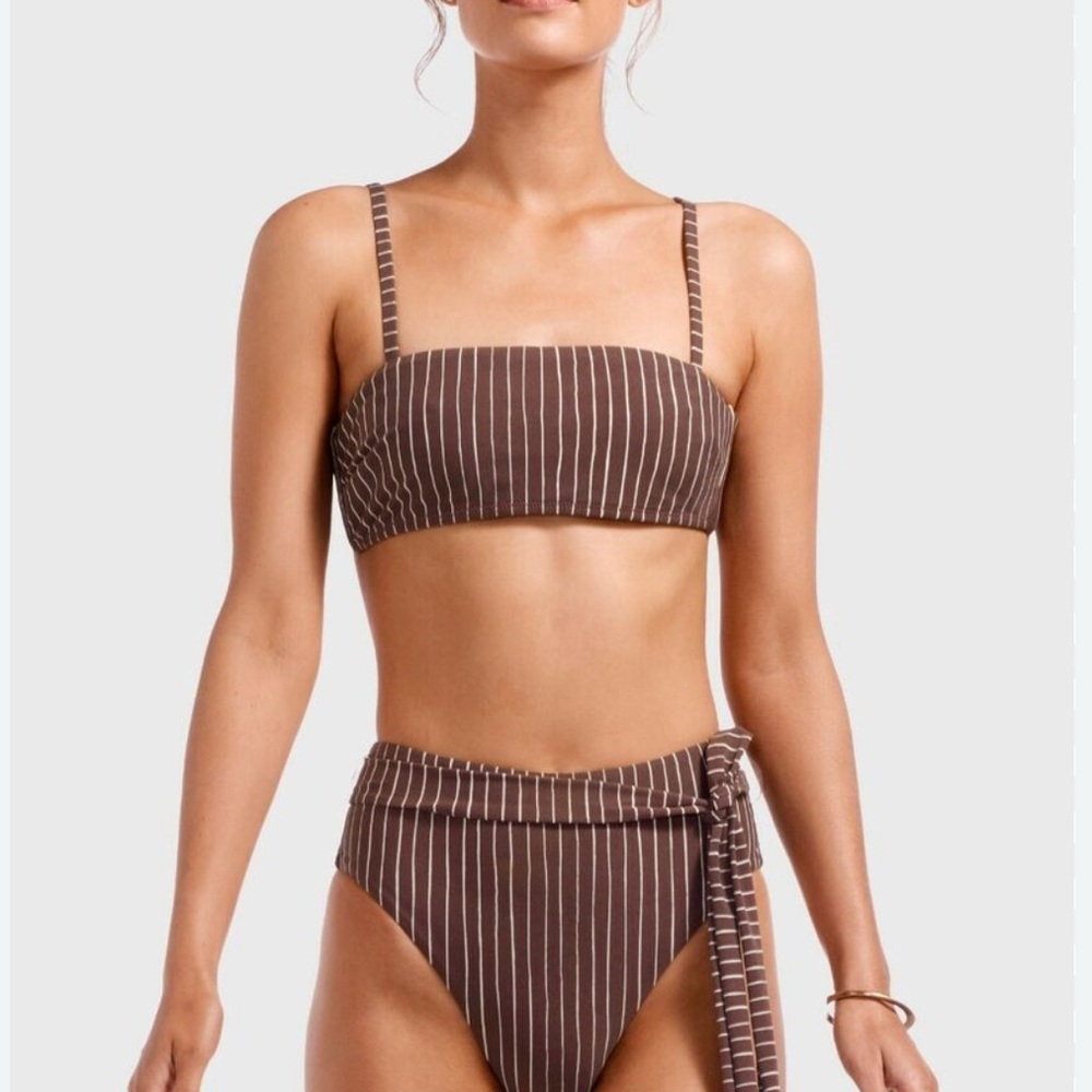 Vitamin A Brown Bikini Set with Vertical Stripes